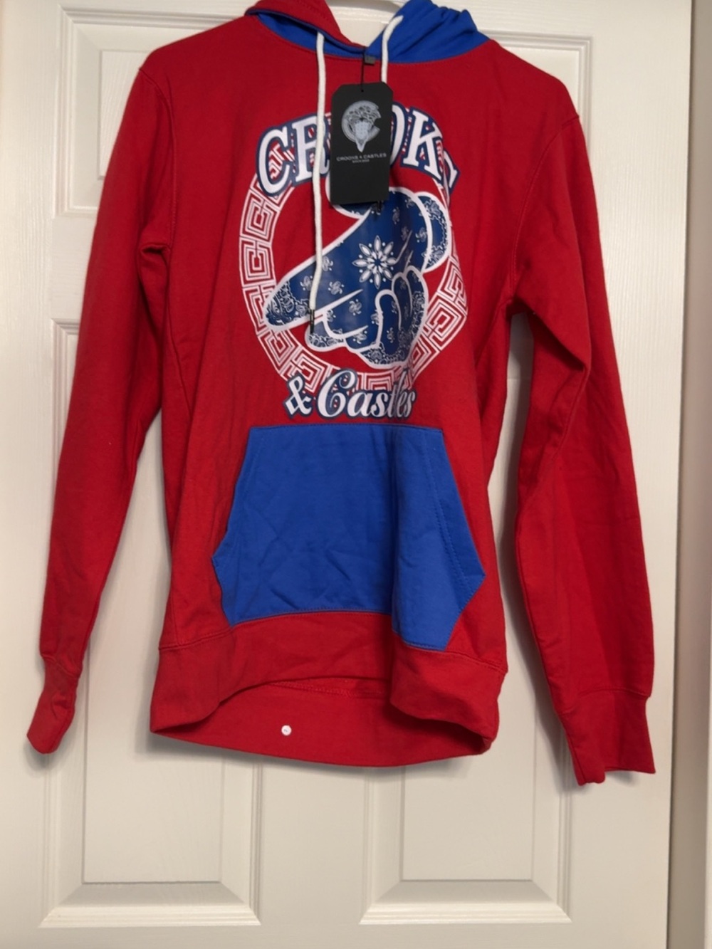NWT Crooks & Castles Red Blue Graphic Pullover Hoodie Size Small